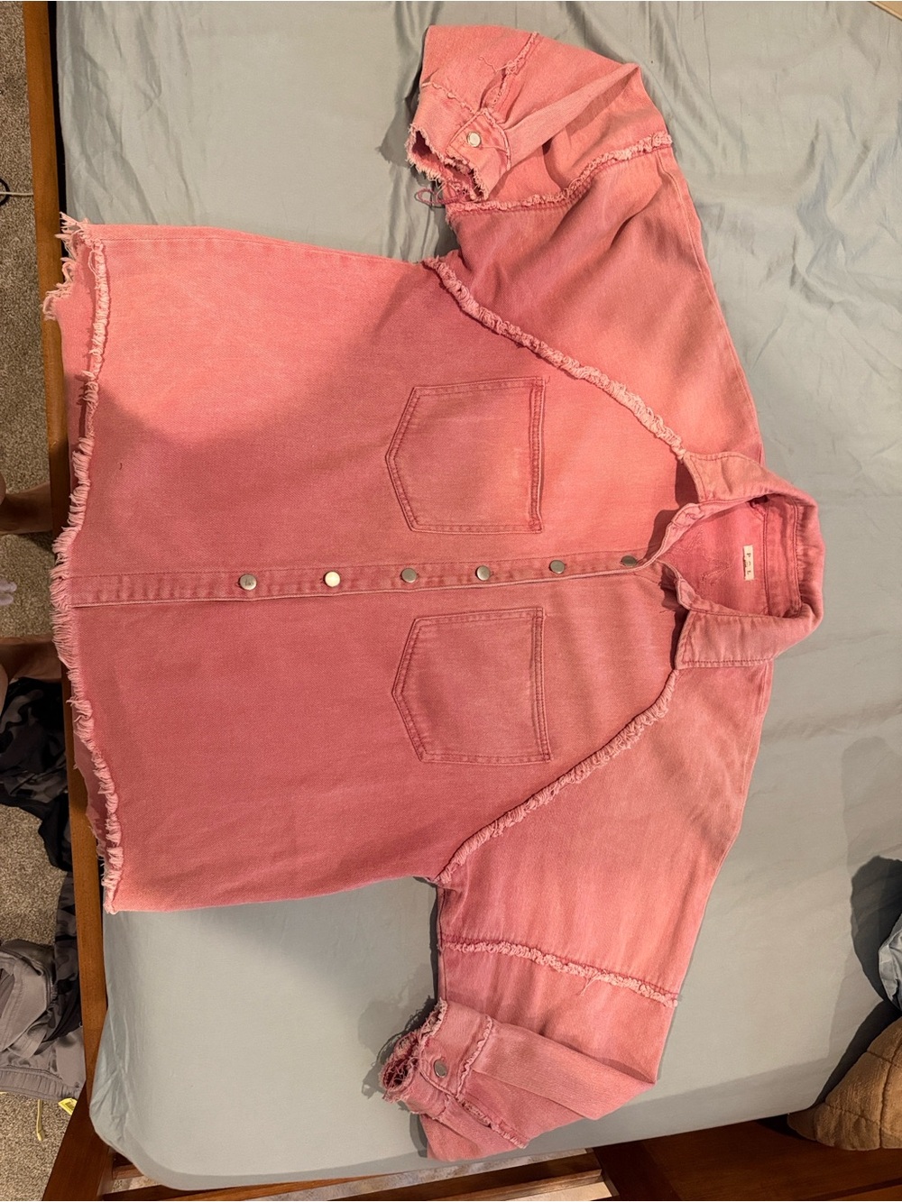POL Pink Frayed Denim Boyfriend Jacket - Picture 4 of 6